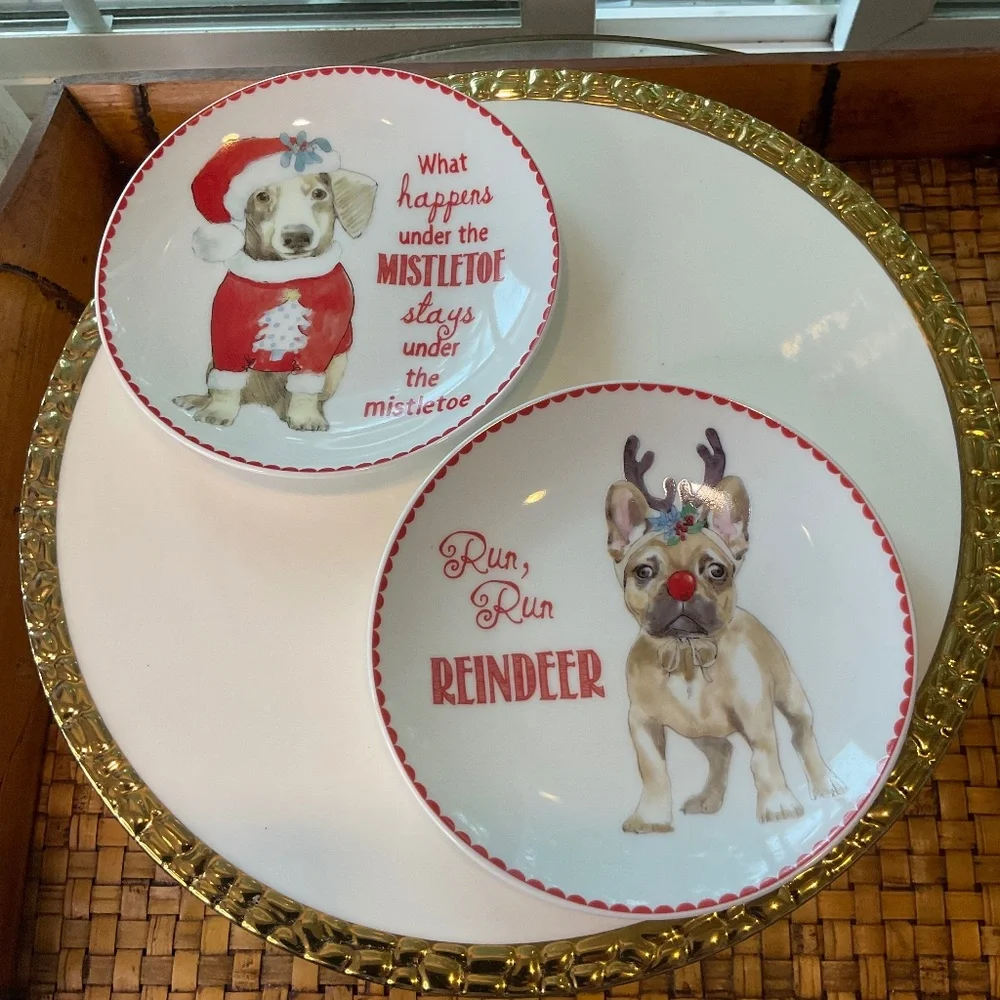 Pier 1 Christmas Dog Plates 2 Total NWOT